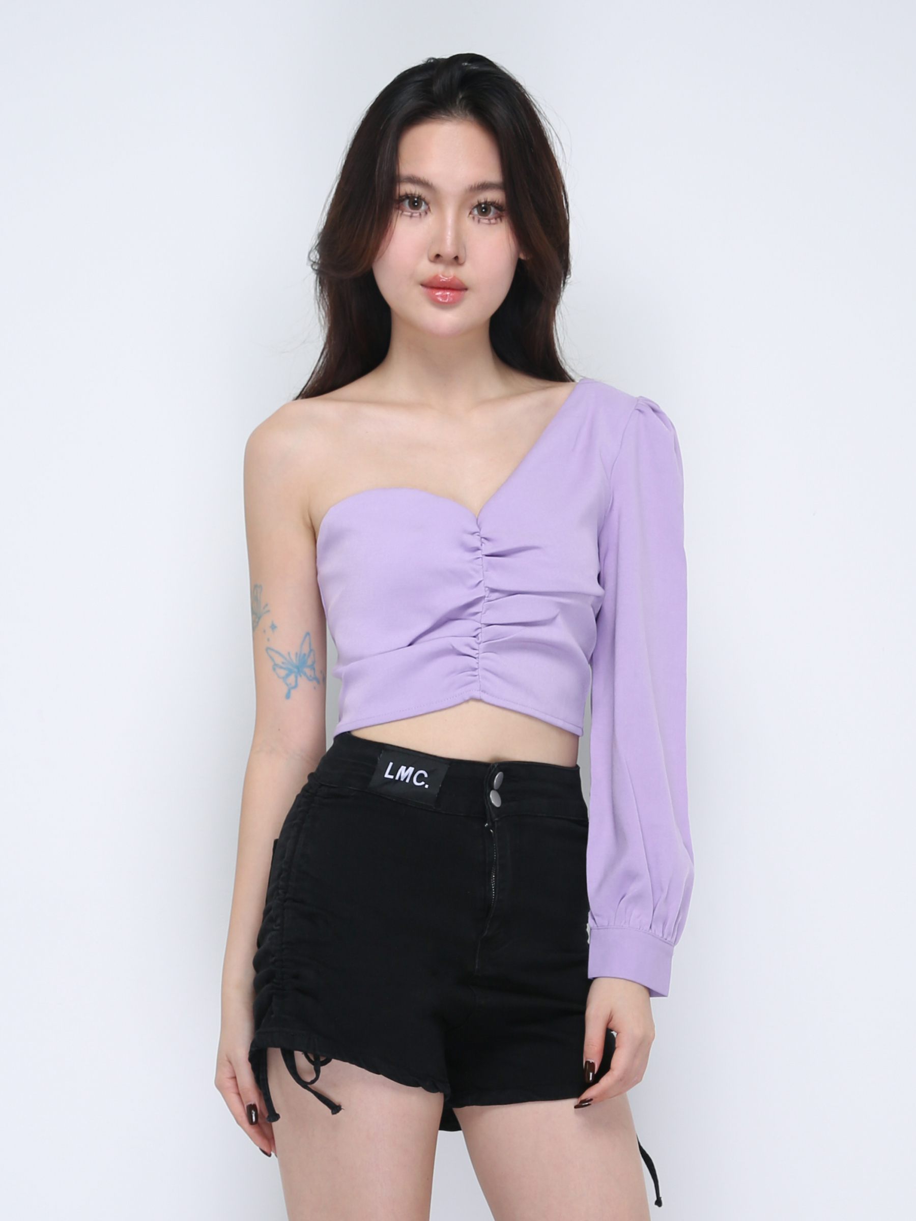 One Side Off Shoulder With Long Sleeve Top 21552