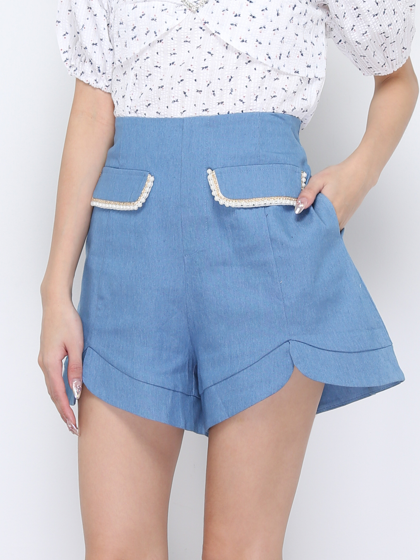 High Waist Fake Front Pocket Short Pant 20287