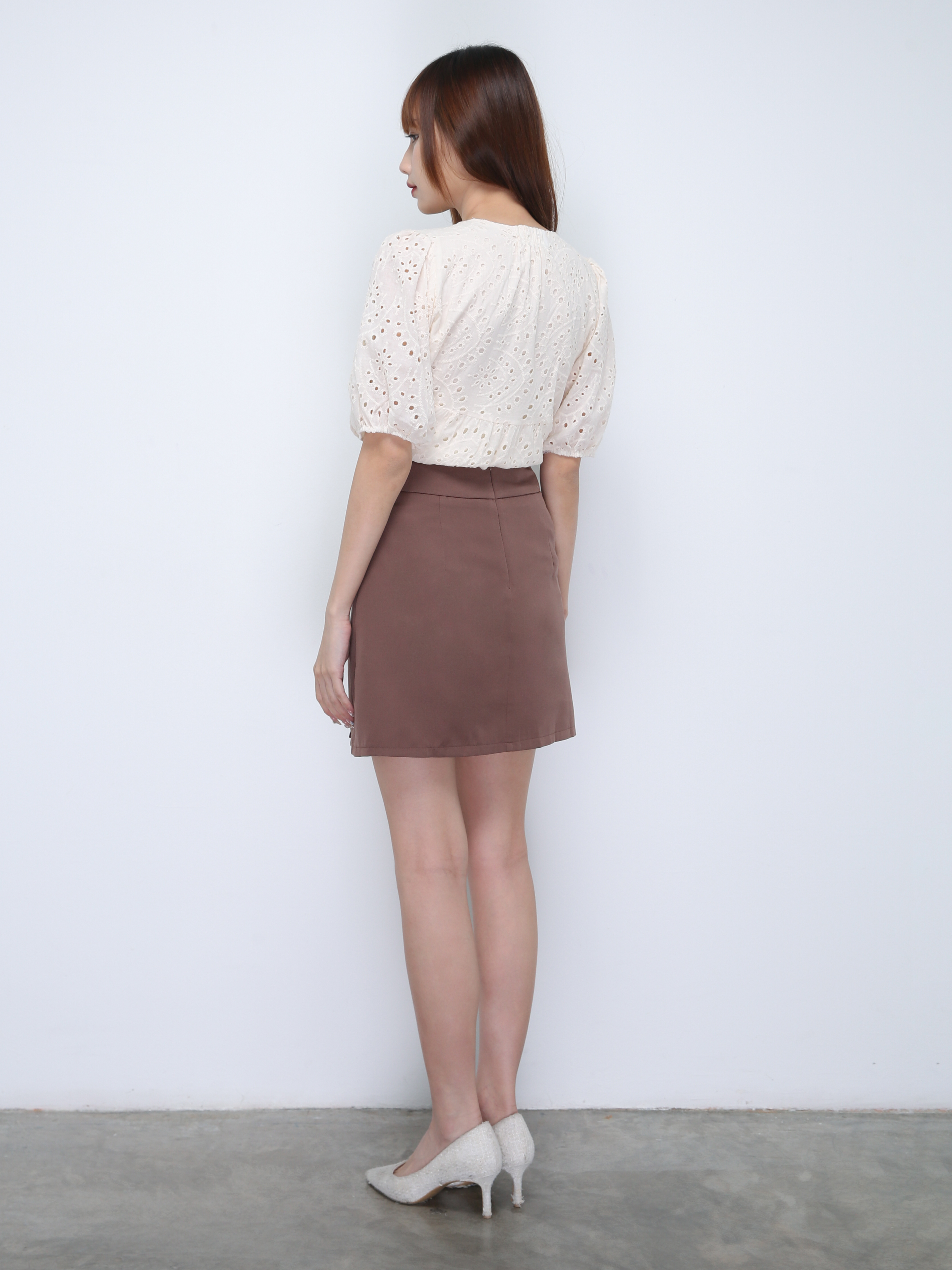 Puff Sleeve Eyelet Short Sleeve Top 21857