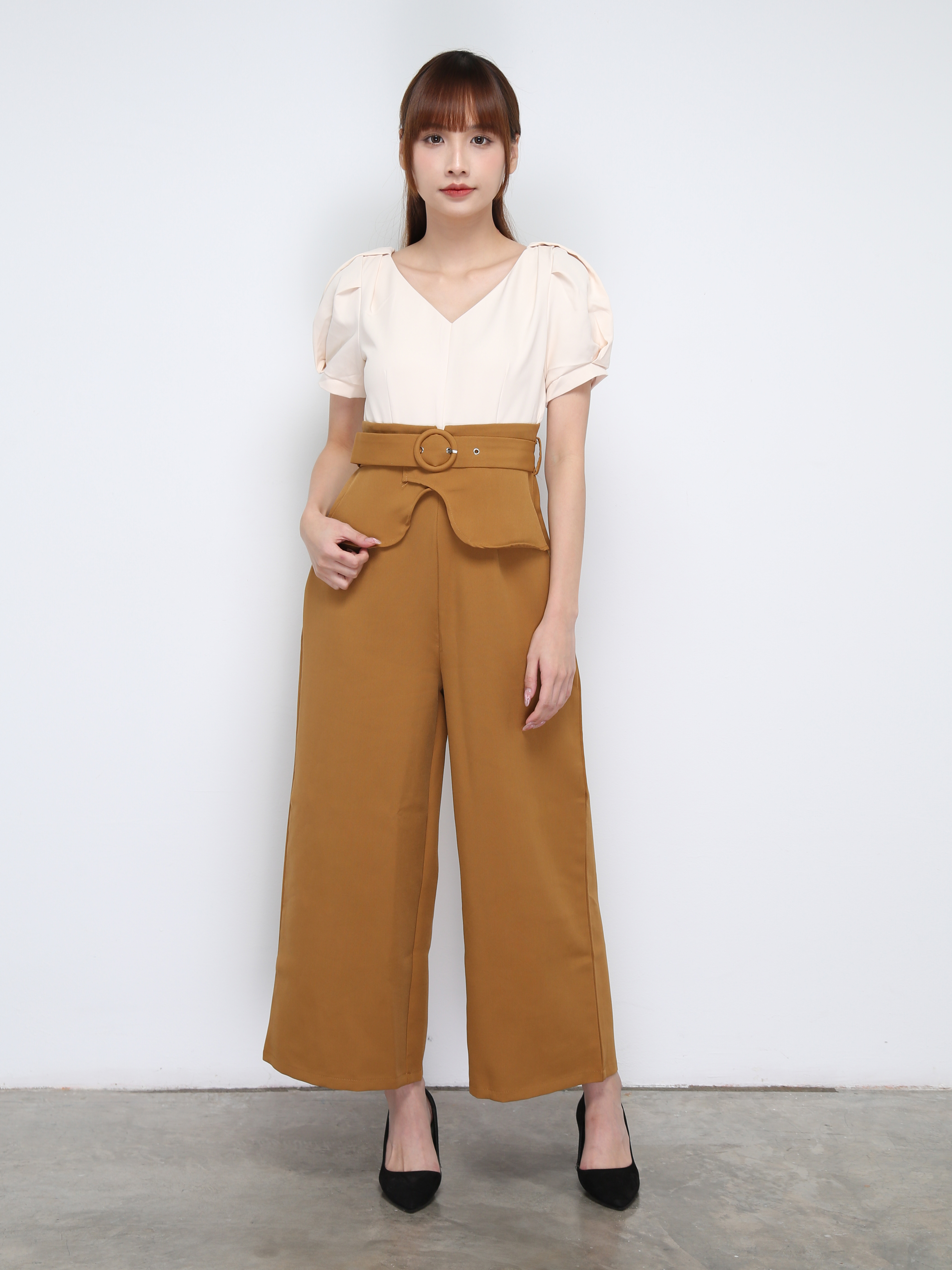 V Neck Two Tone With Belt Jumpsuit 21190