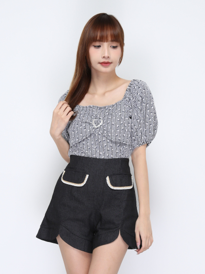 High Waist Fake Front Pocket Short Pant 20287