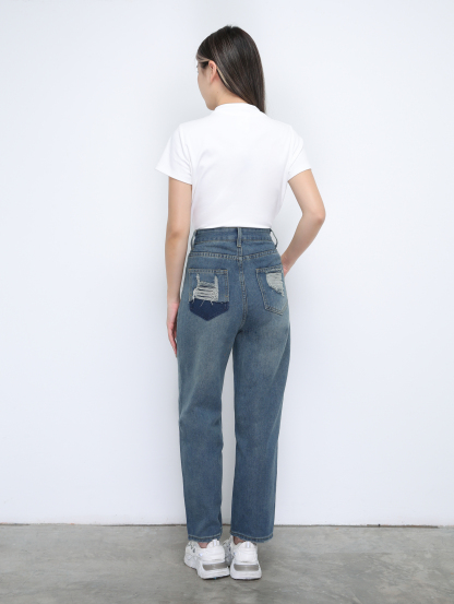 Denim High Waist Long Pants 35084
