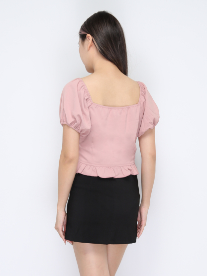 Off Shoulder Puff Sleeve Front Button Top 20482