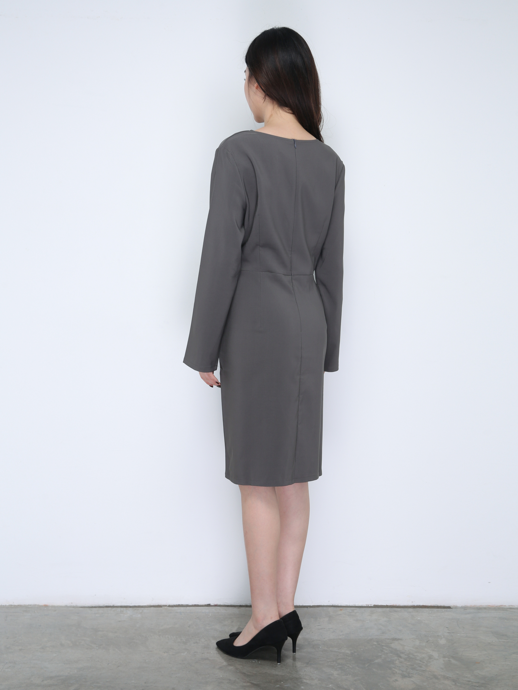 Long Sleeve Split With Decorative Belt Dress 21659