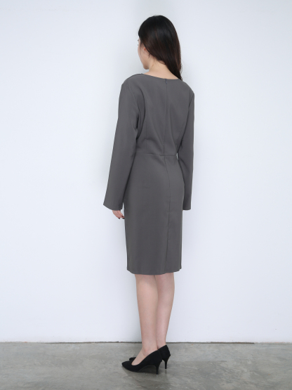 Long Sleeve Split With Decorative Belt Dress 21659