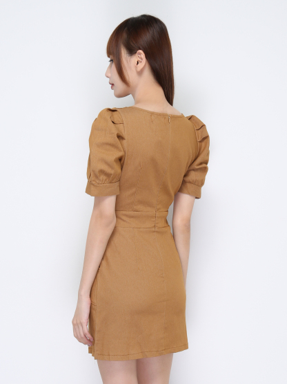 Square Neck Short Sleeve With Decorative Belt Dress 20581