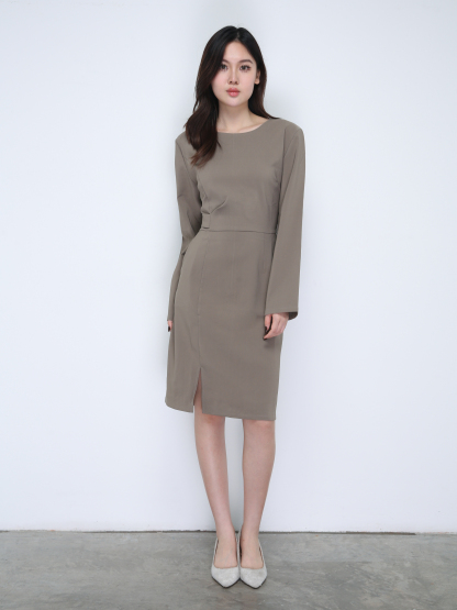 Long Sleeve Split With Decorative Belt Dress 21659