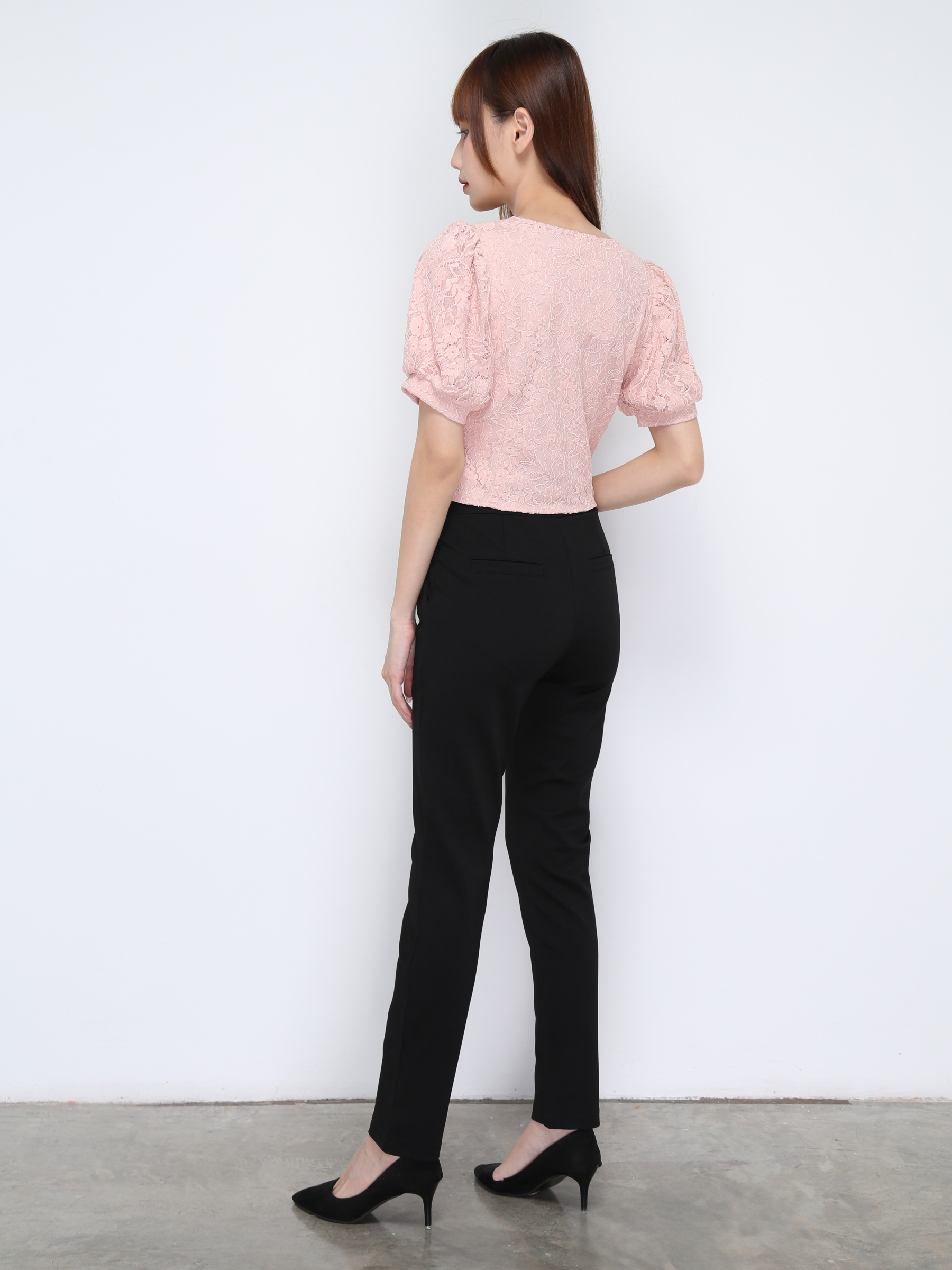 V Neck Lace Front Decorative Button Top 20896