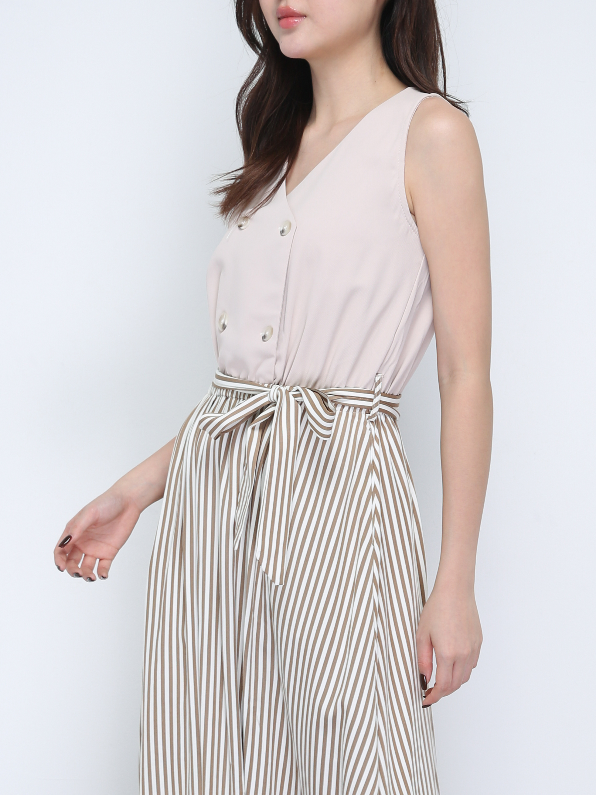 Sleeveless With Stripe Button Dress 21618