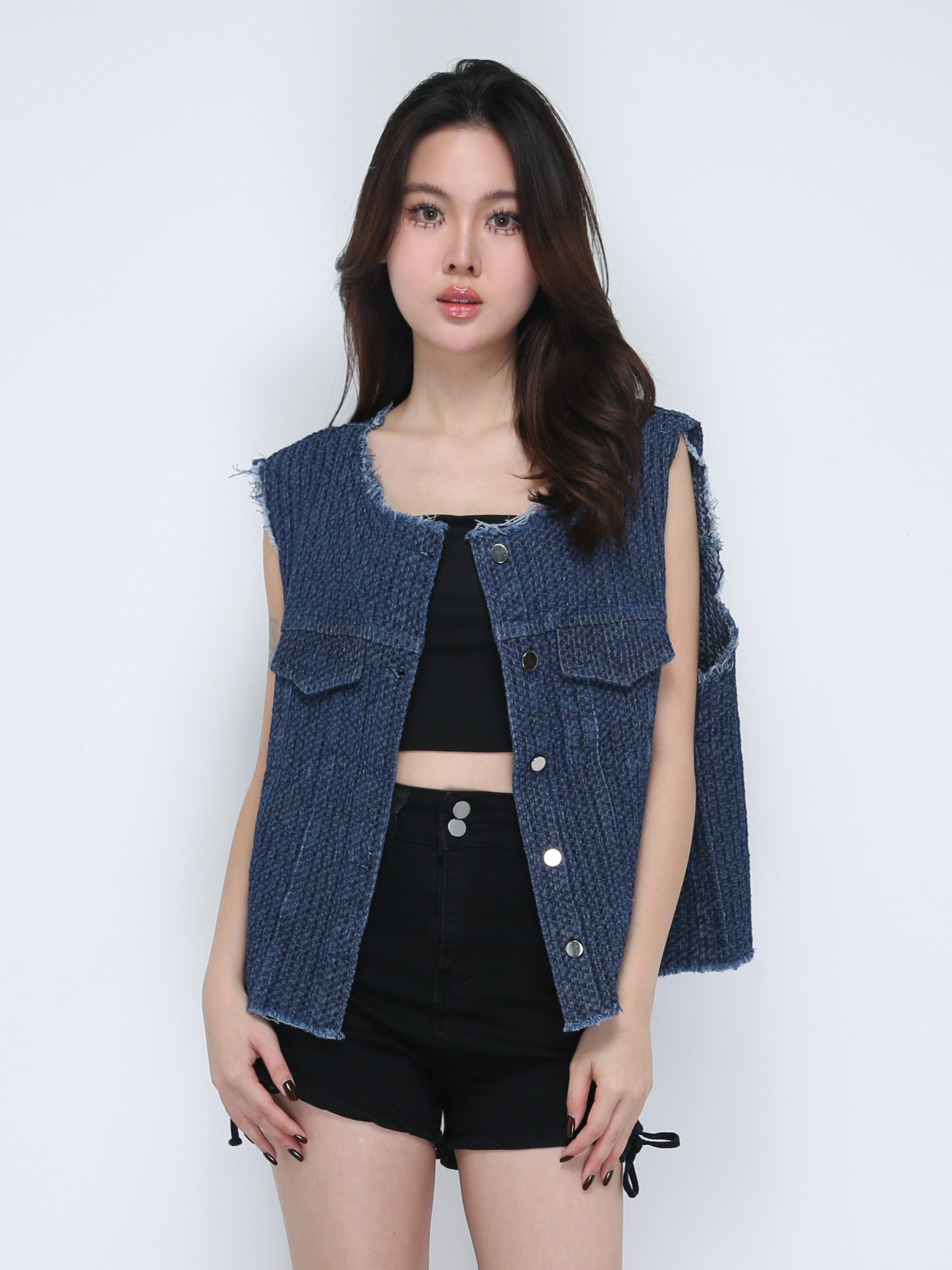Sleeveless Ripped Front Button Top 21623