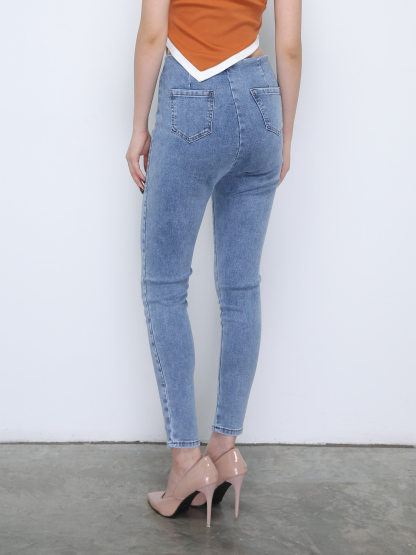 Denim Front Breated Button Long Pants 21651