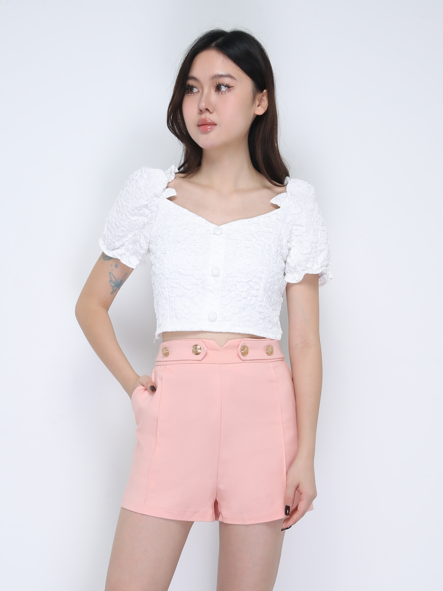 Flower Puff Sleeve Top 21655