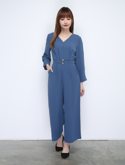 V Neck Long Sleeve With Belt Jumpsuit 21424