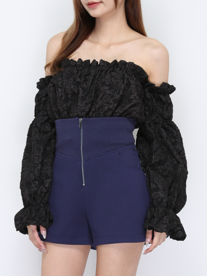 Off Shoulder Flower Pattern Top 20301