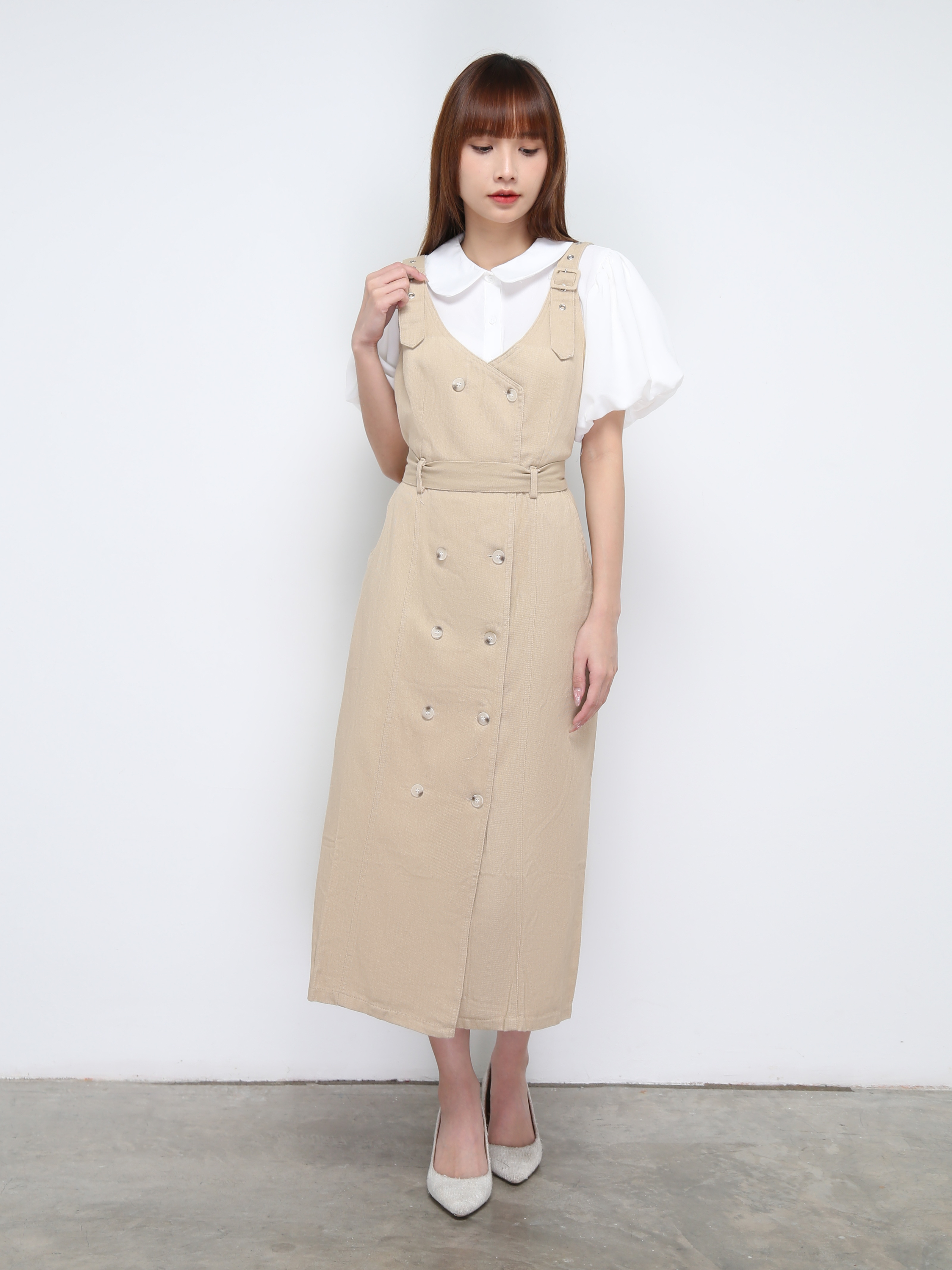 Two Side Breasted Button With Adjustable Strap Dress 21202