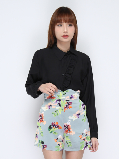 Collar Long Sleeve With Sling Ruffles Front Button Blouse 20832