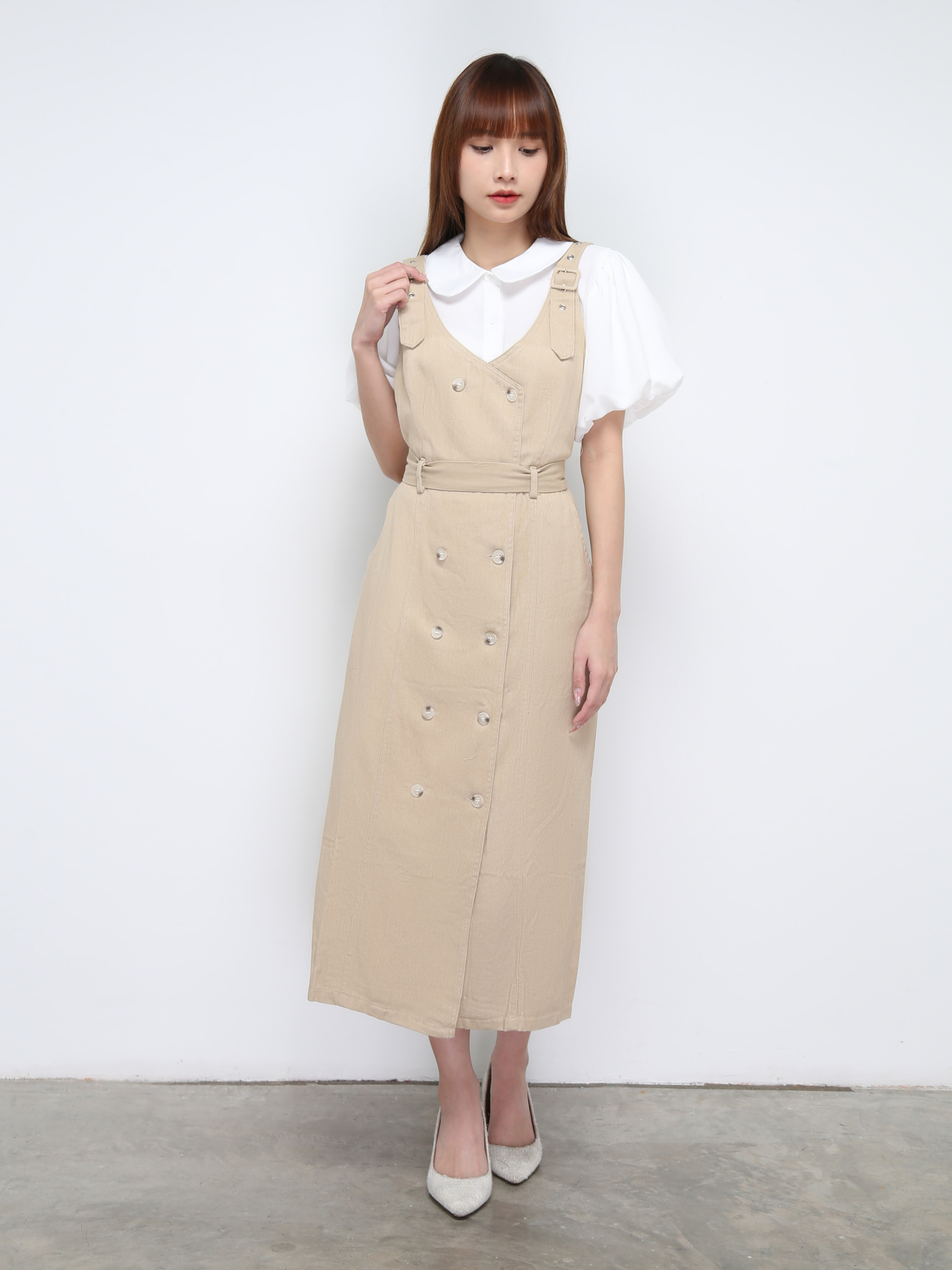 Two Side Breasted Button With Adjustable Strap Dress 21202