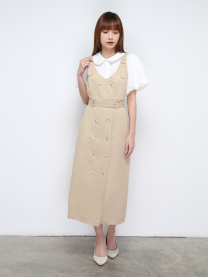 Two Side Breasted Button With Adjustable Strap Dress 21202