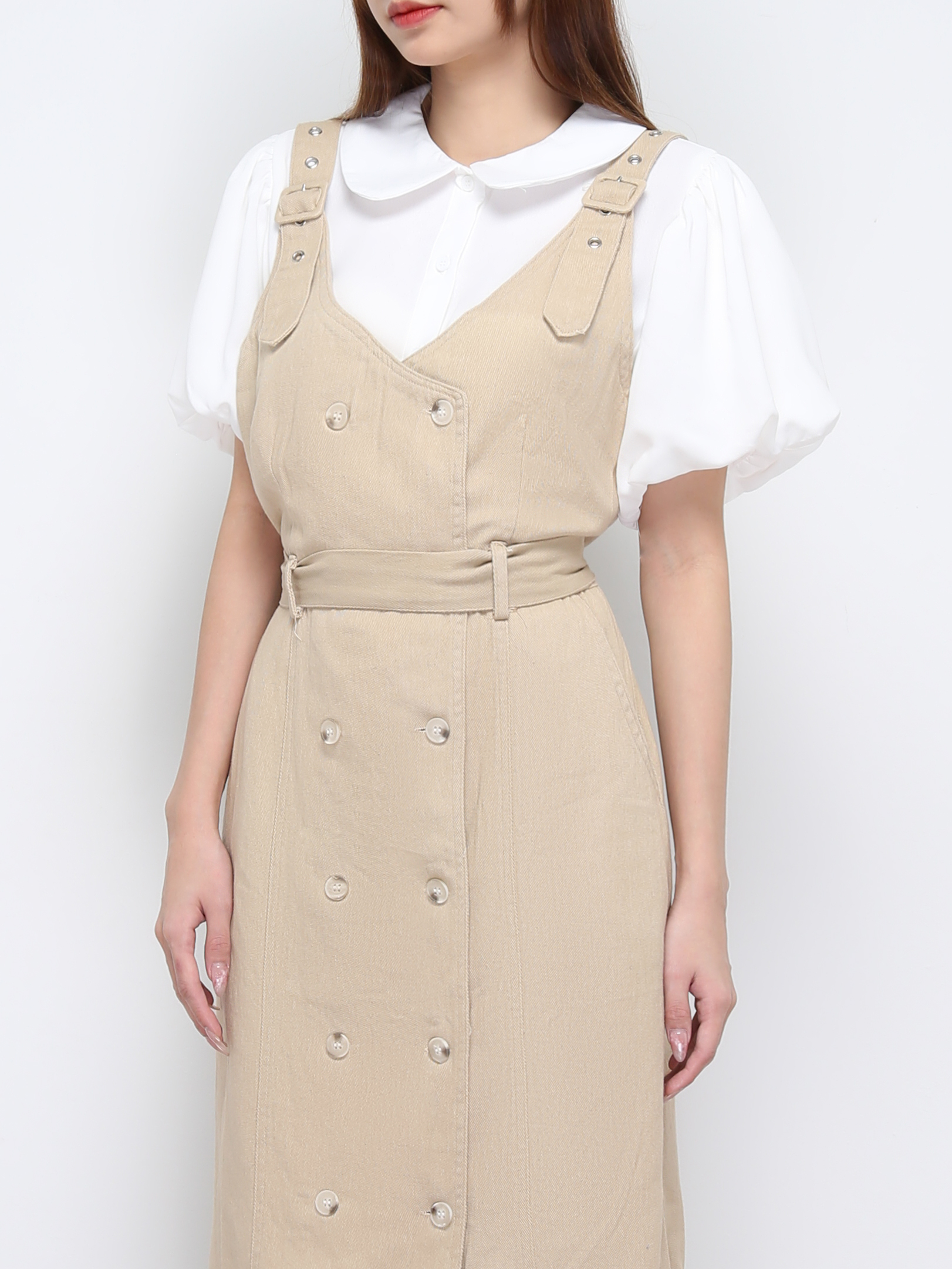 Two Side Breasted Button With Adjustable Strap Dress 21202