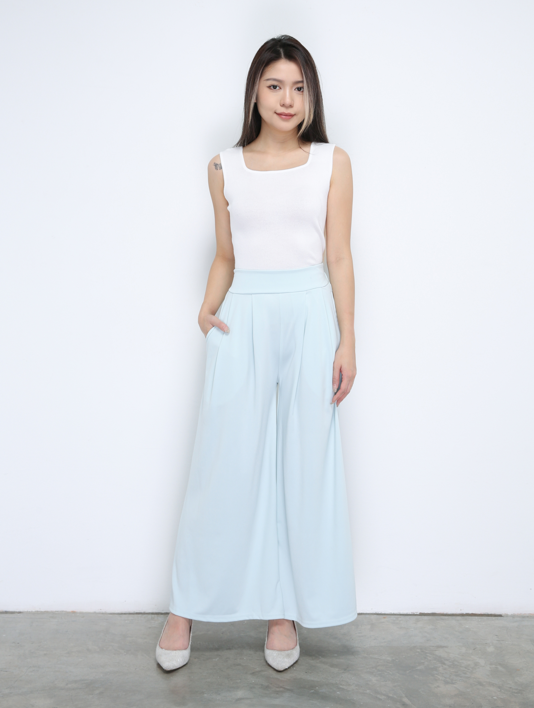 High Waist Pleated Long Pants 35082