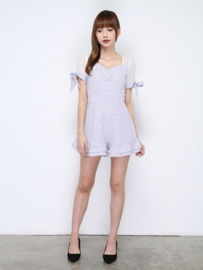 Checker Front Pleated With Decorative Button Jumpsuit 20548