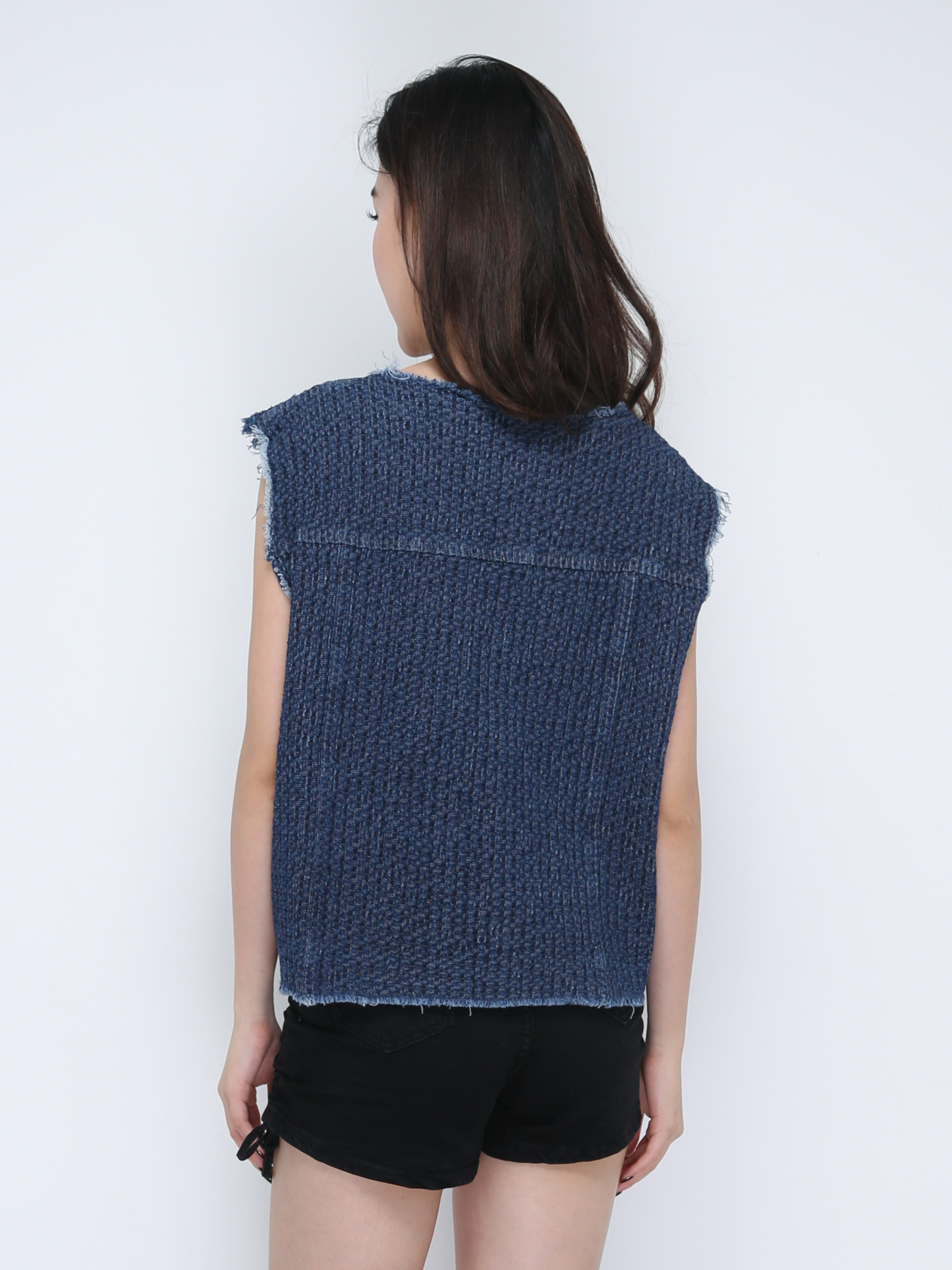 Sleeveless Ripped Front Button Top 21623
