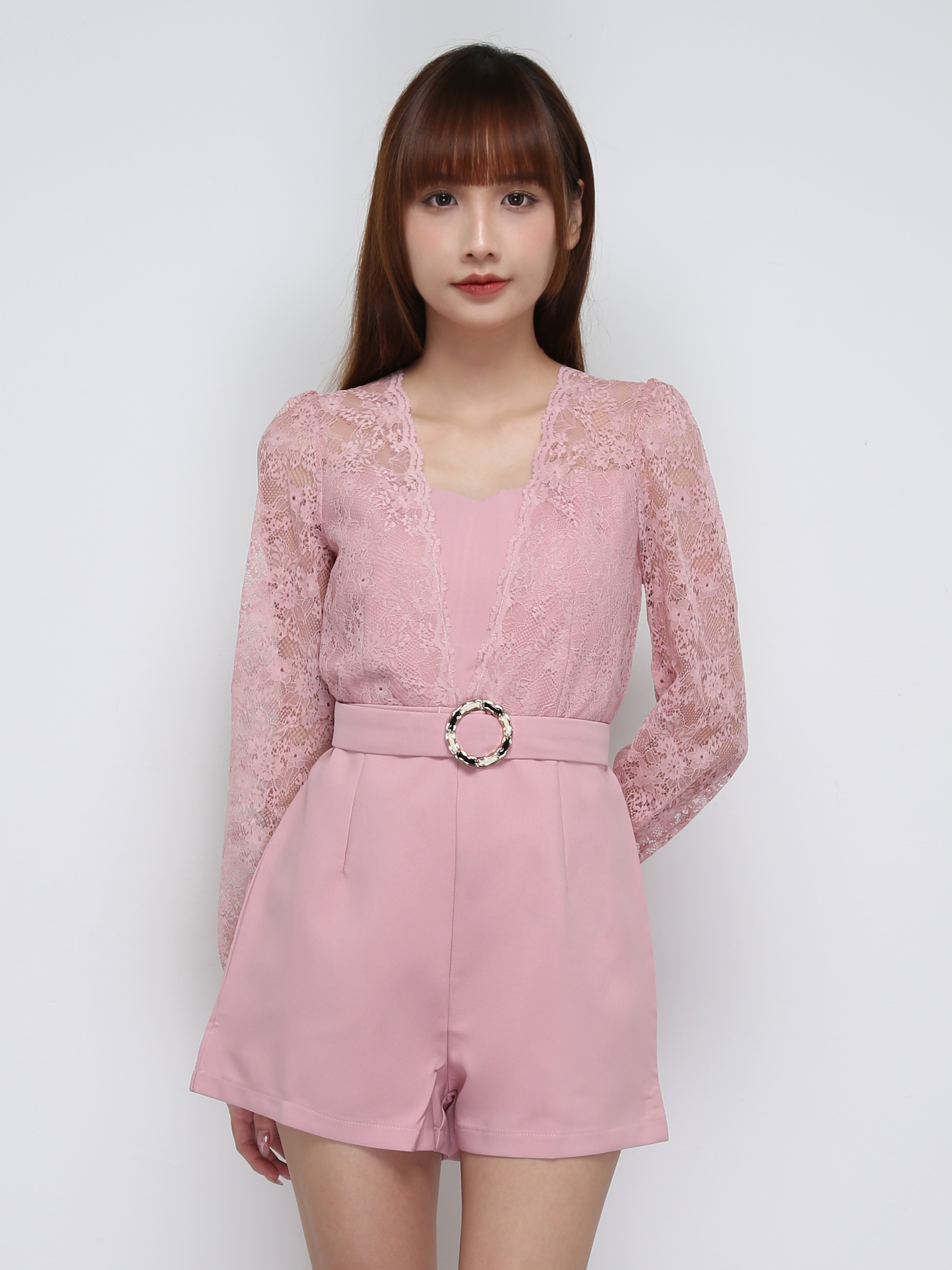 Lace Sleeve With Belt Jumpsuit 21264