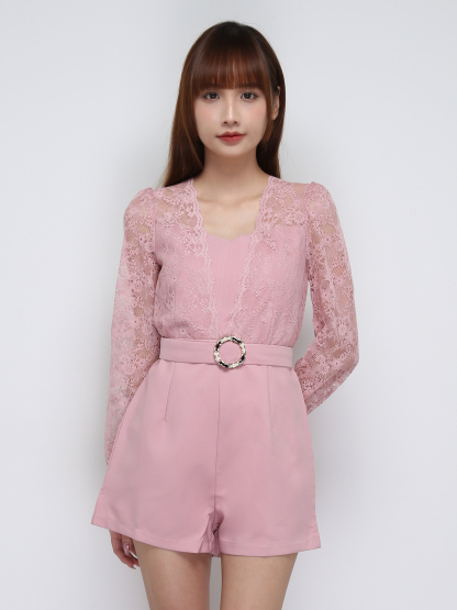 Lace Sleeve With Belt Jumpsuit 21264