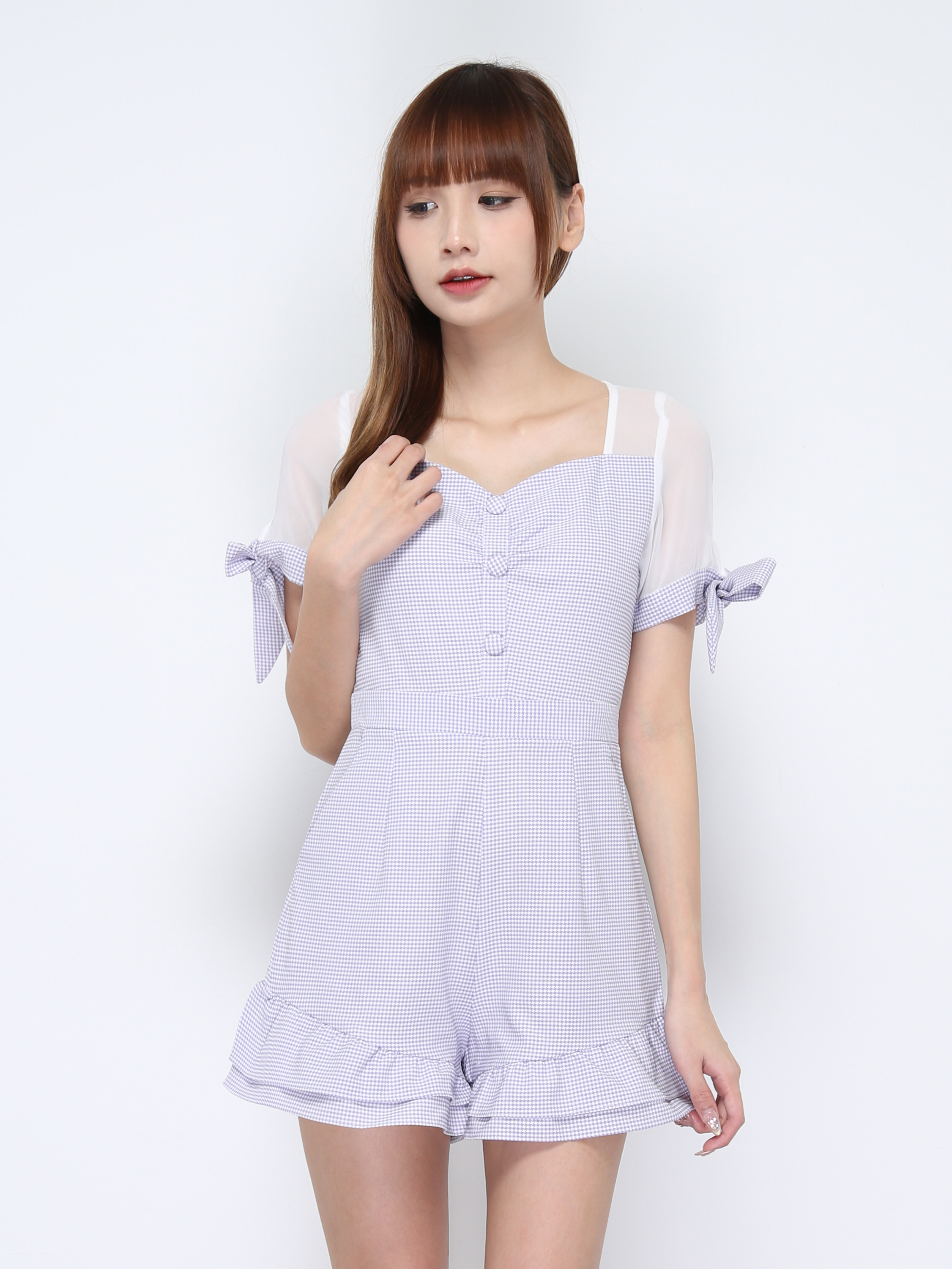 Checker Front Pleated With Decorative Button Jumpsuit 20548