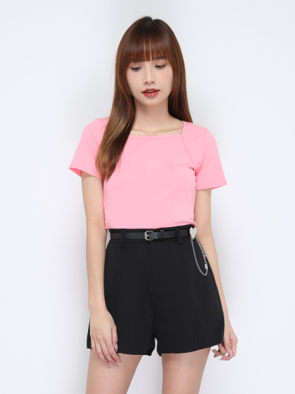 Sqaure Neck Fake Two Pieces Top 21051