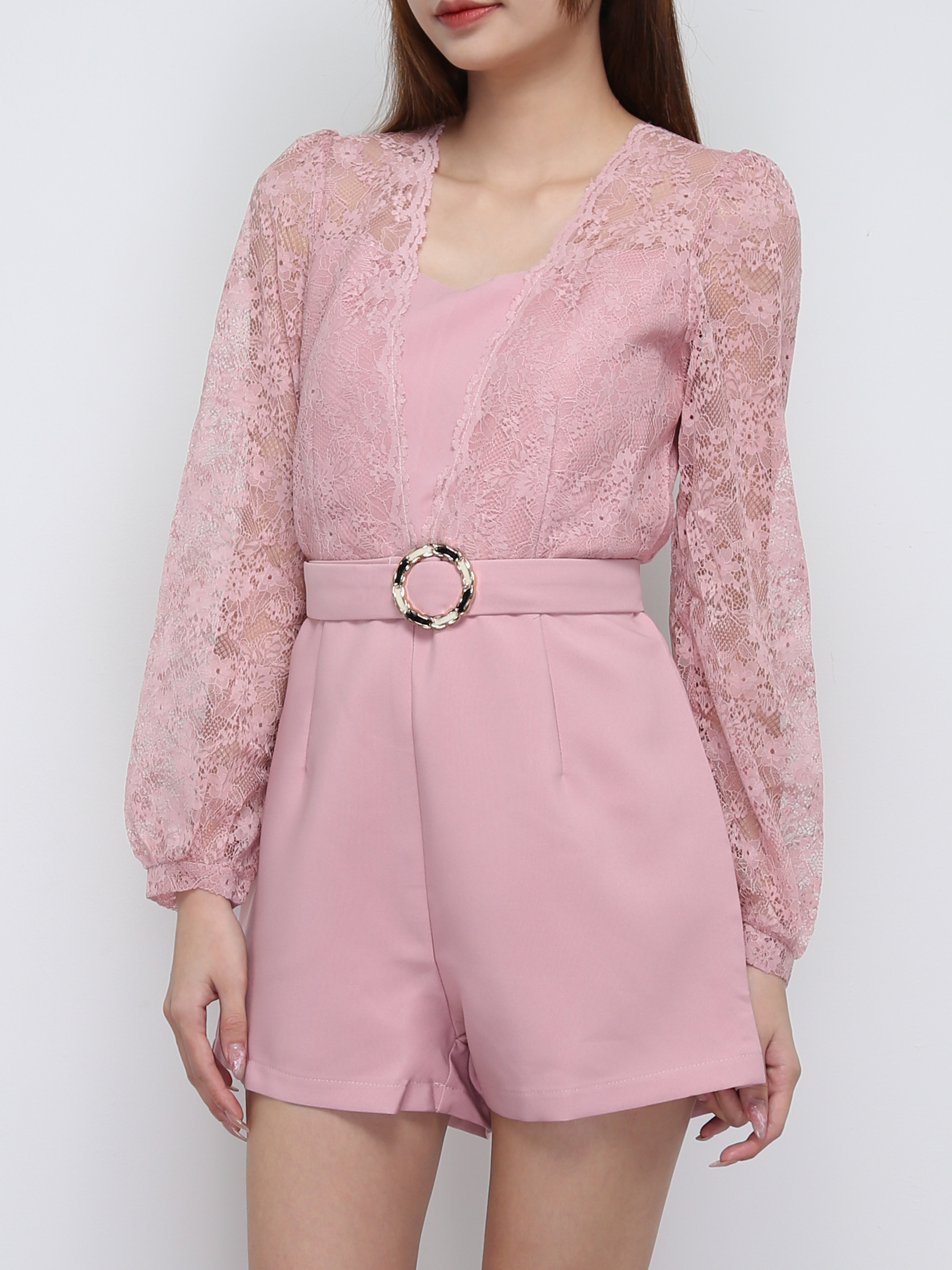 Lace Sleeve With Belt Jumpsuit 21264