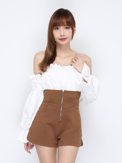 High Waist Front Zip Side Slit Short Pant 20378