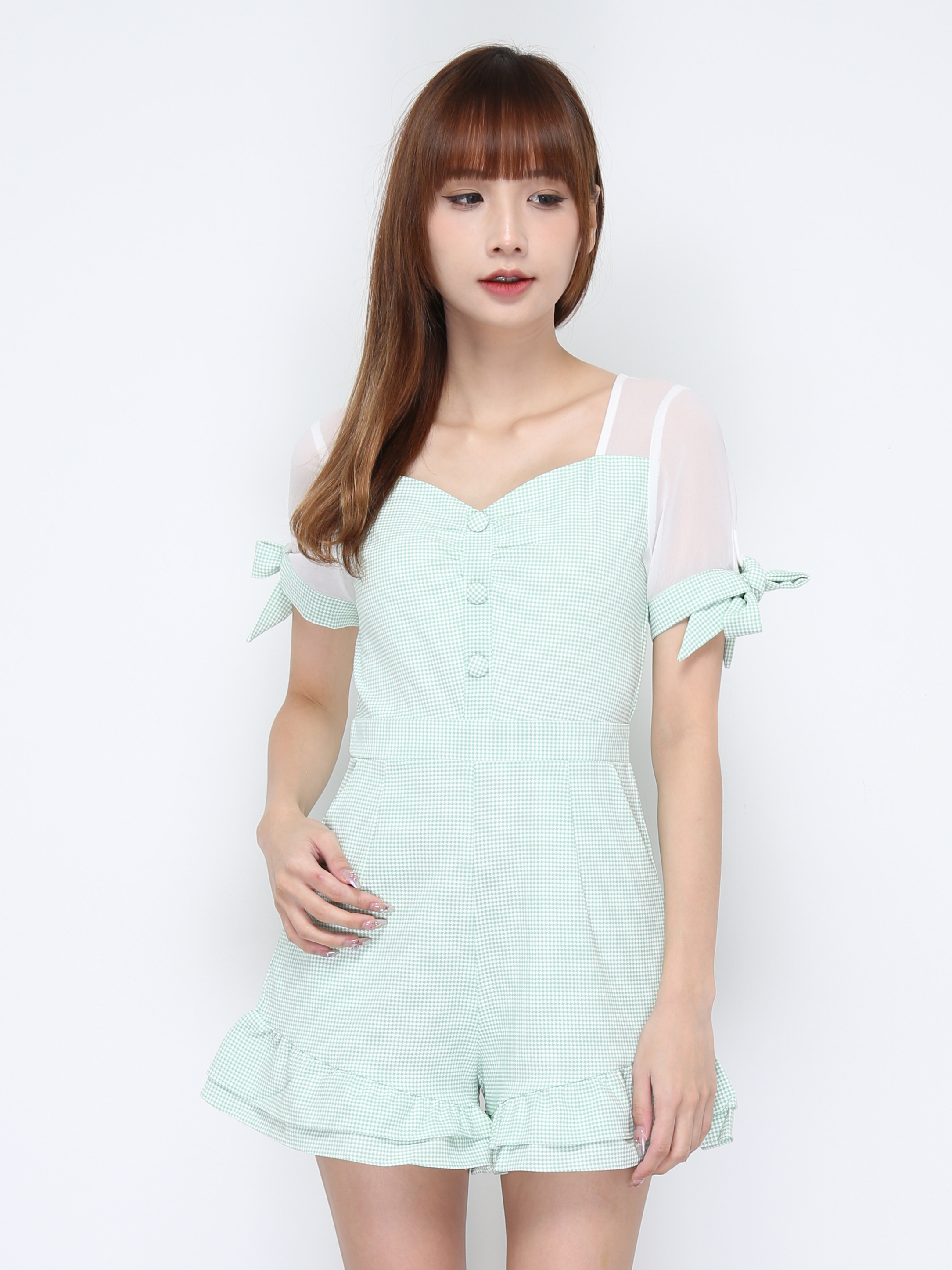 Checker Front Pleated With Decorative Button Jumpsuit 20548