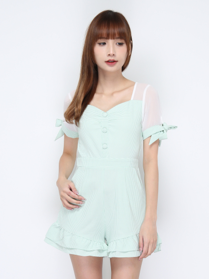 Checker Front Pleated With Decorative Button Jumpsuit 20548