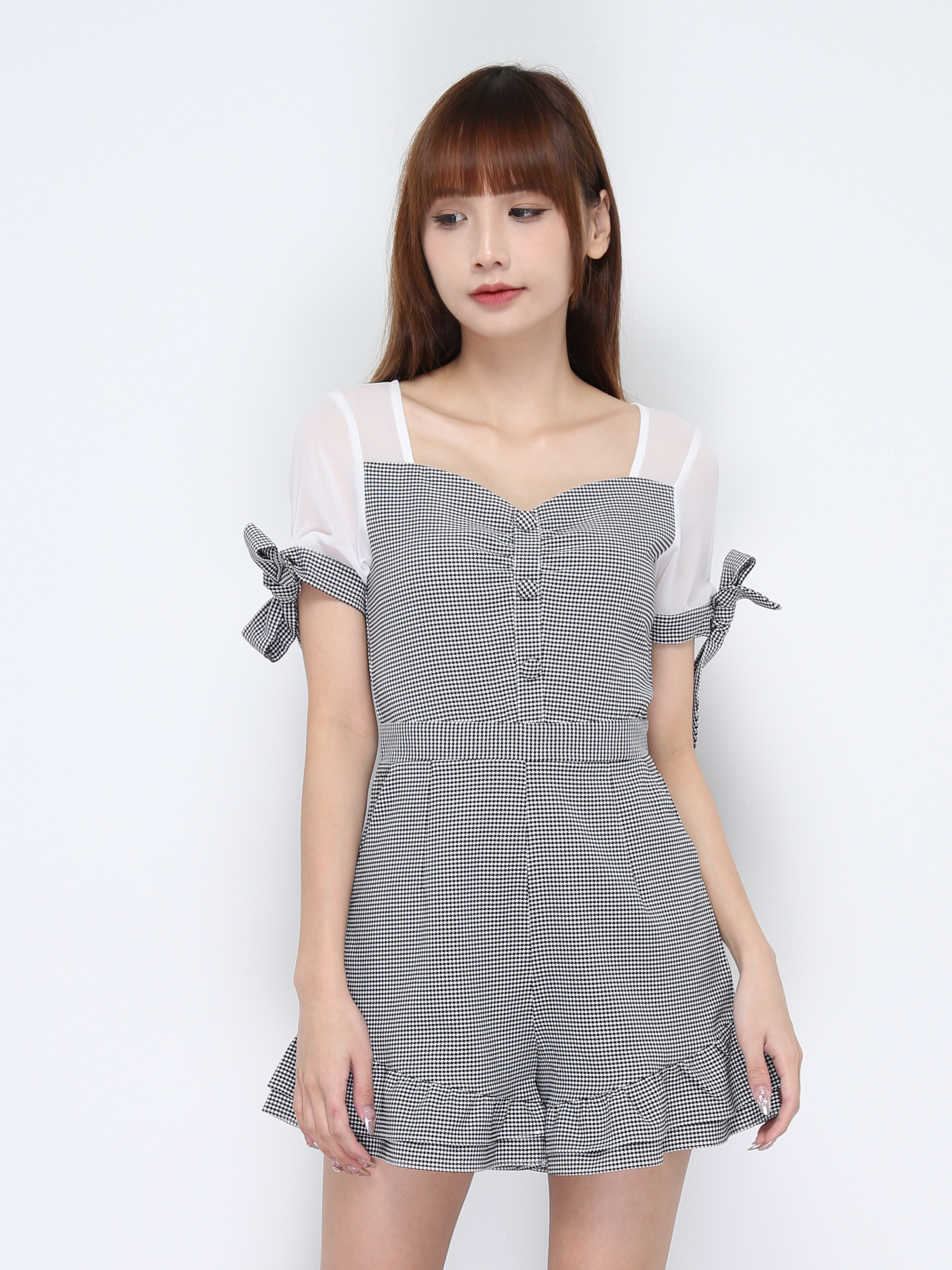 Checker Front Pleated With Decorative Button Jumpsuit 20548