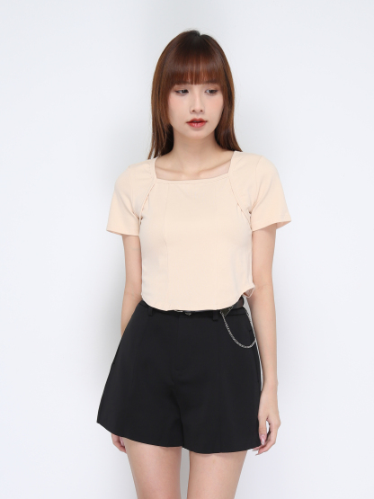 Sqaure Neck Fake Two Pieces Top 21051