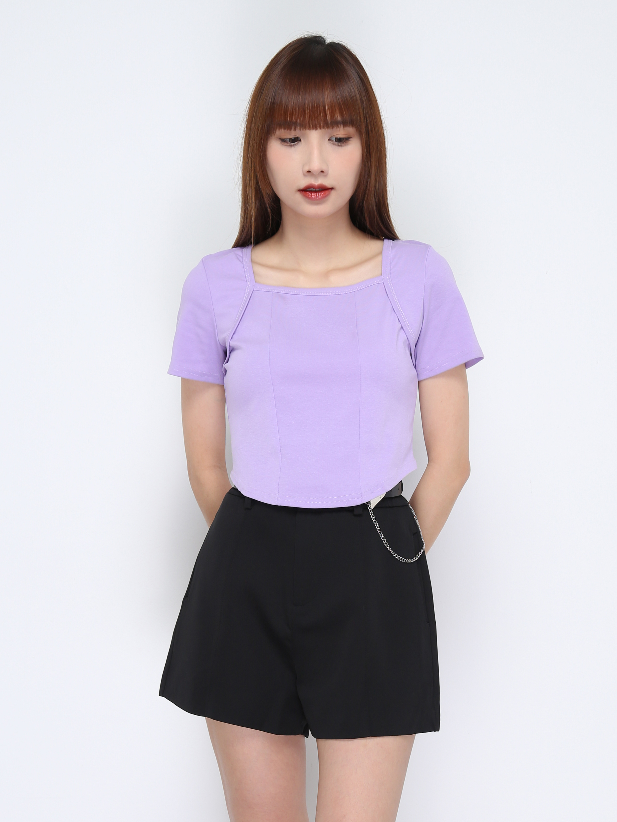 Sqaure Neck Fake Two Pieces Top 21051
