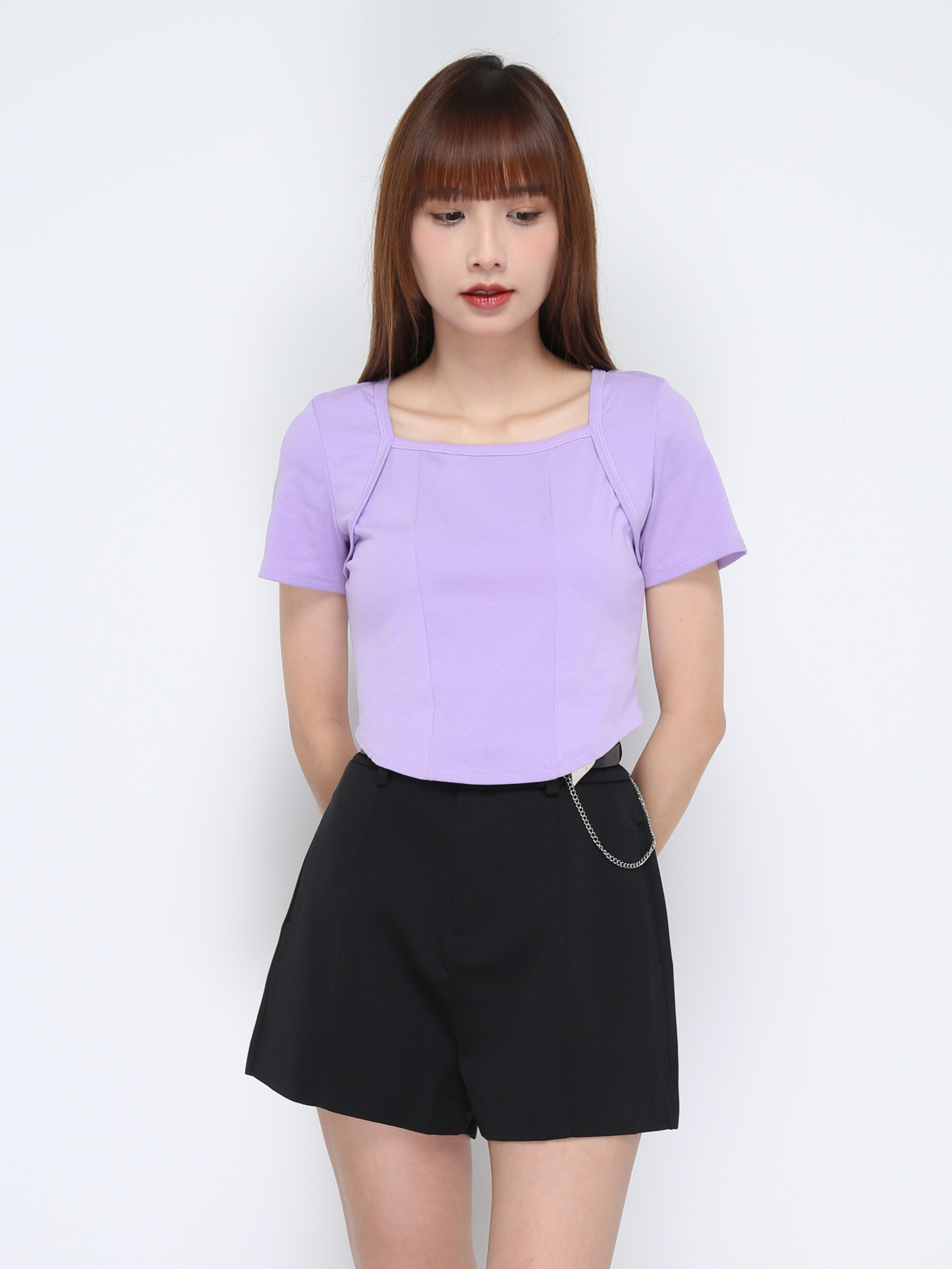 Sqaure Neck Fake Two Pieces Top 21051