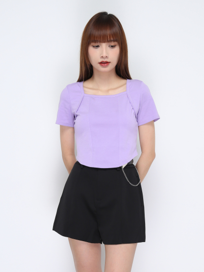 Sqaure Neck Fake Two Pieces Top 21051