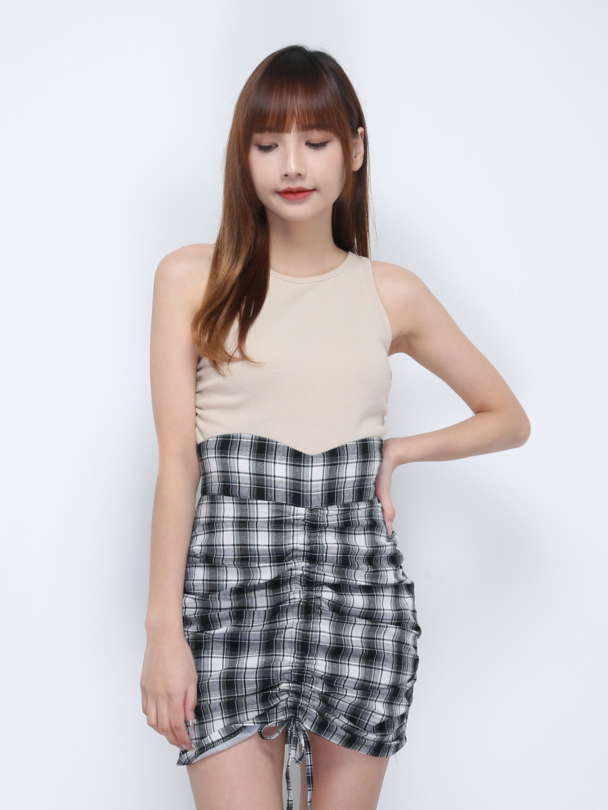 Plaid High Waist With Drawstring Skirt 21861
