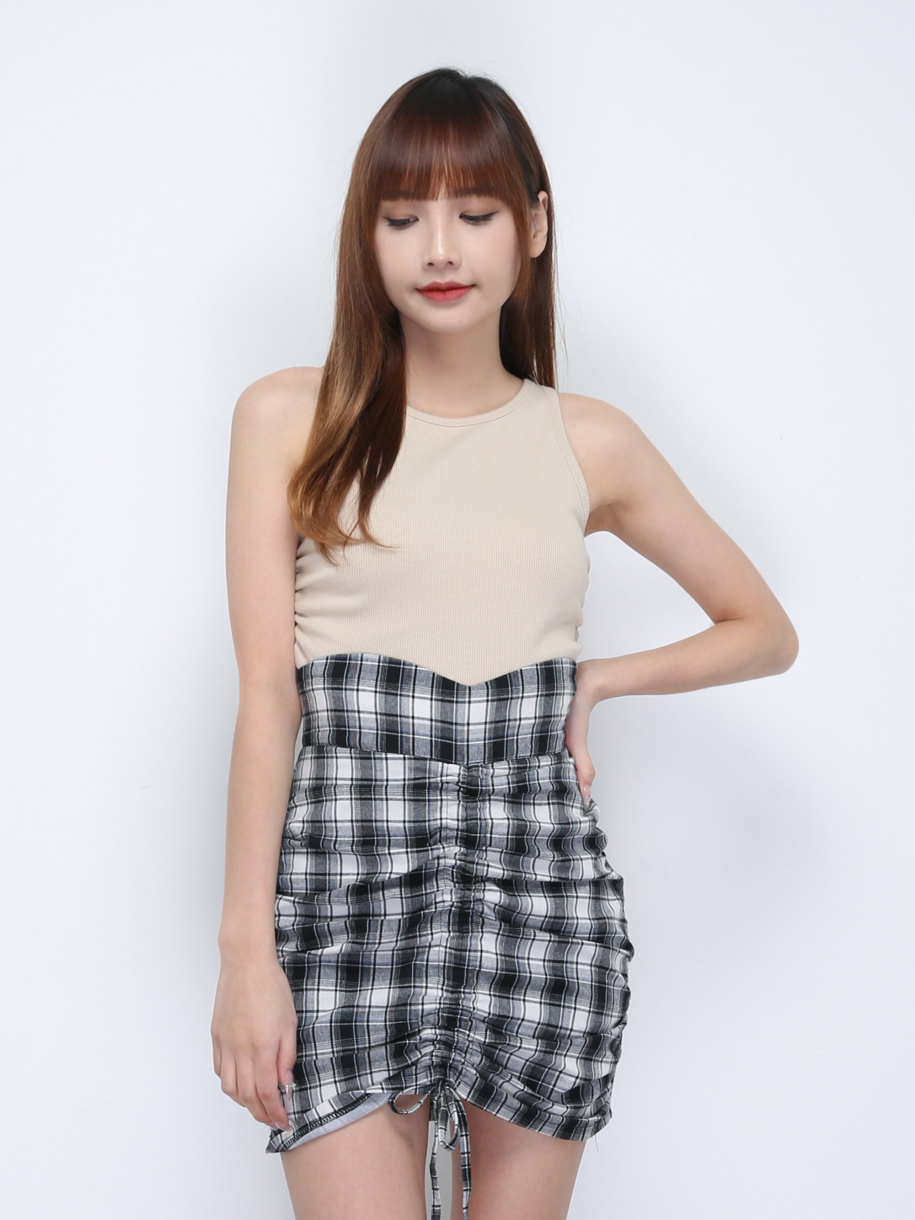 Plaid High Waist With Drawstring Skirt 21861