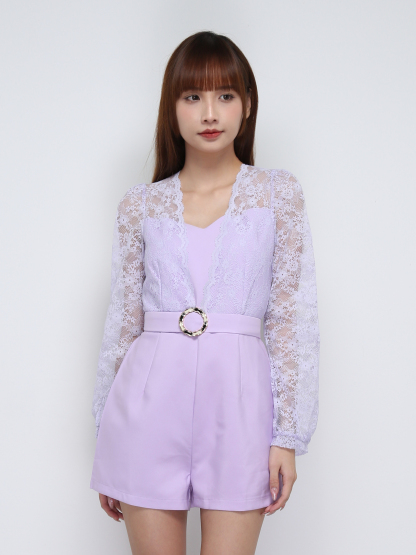 Lace Sleeve With Belt Jumpsuit 21264