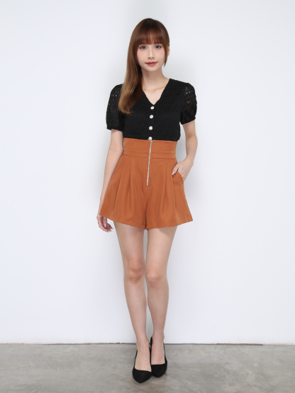 V Neck Lace Front Button Top 20481