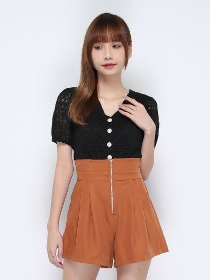 V Neck Lace Front Button Top 20481