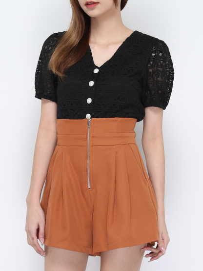 V Neck Lace Front Button Top 20481