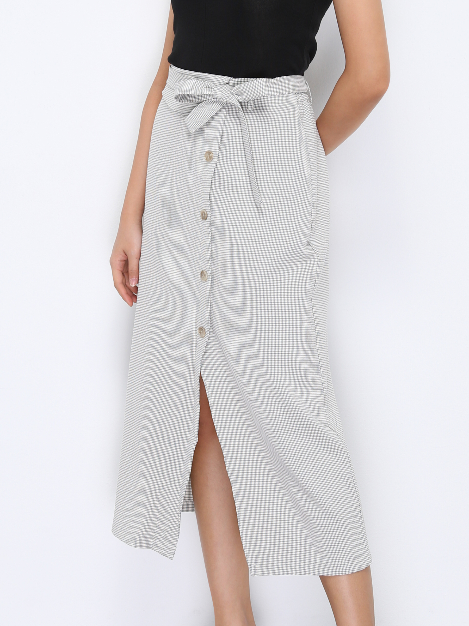 Side Button With Split With Side Tie Up Long Skirt 20578