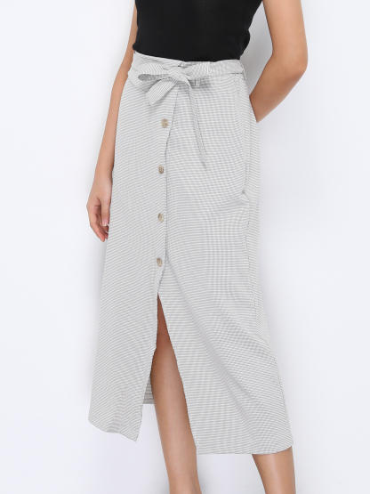 Side Button With Split With Side Tie Up Long Skirt 20578