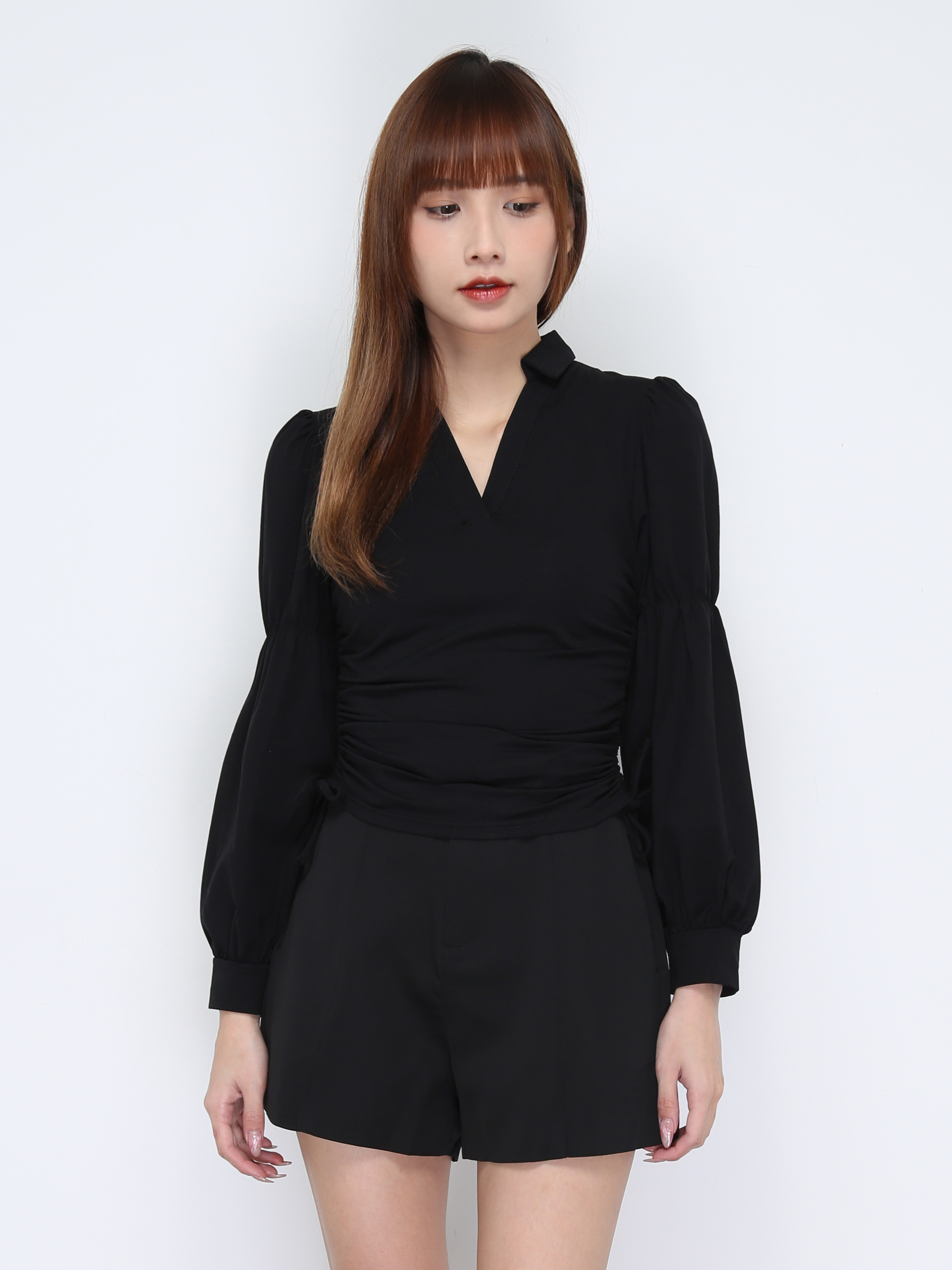 V Neck Collar Side Drawstring Top 21116