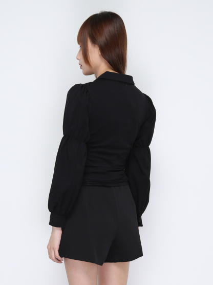 V Neck Collar Side Drawstring Top 21116