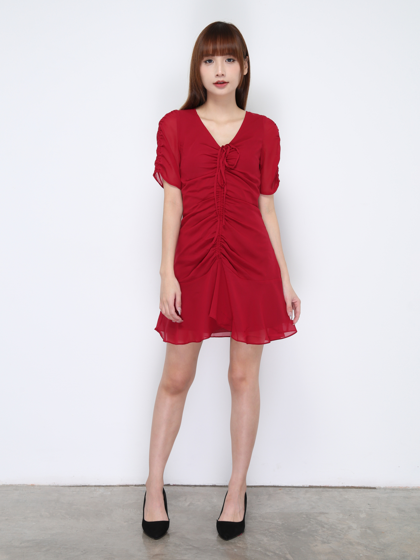 Ve Neck Drawstring Dress 20684